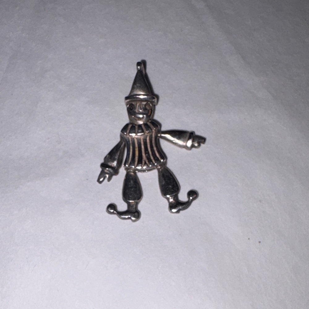 Vintage Articulated Silver Clown Jester Pendant Necklace Charm - Silver Color